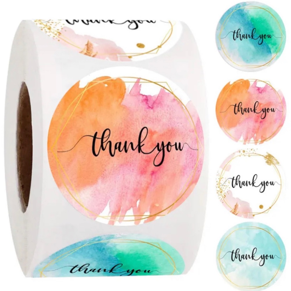 🆕 🎨Watercolour Thank You Stickers Roll of 500 New!
